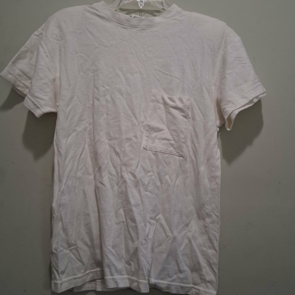 Vtg French Navy Mens M White 100% Cotton Short Sleeve Pocket T-Shirt USA